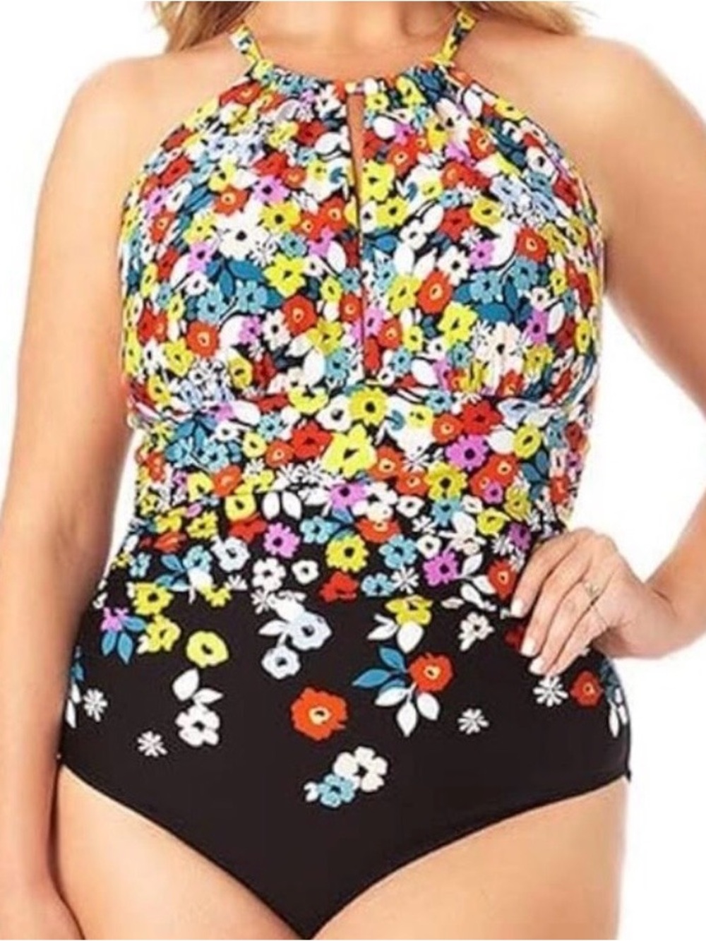 Anne Cole Flower Field Colorful Floral High Neck Keyhole One Piece Swimsuit 20W